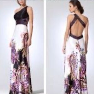 Cache satin and sequin open back prom gown sz 0-2